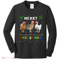 Merry Christmas Three Chickens Lights Funny Kids Long Sleeve Shirt thumb 0