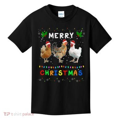 Merry Christmas Three Chickens Lights Funny Kids T-Shirt