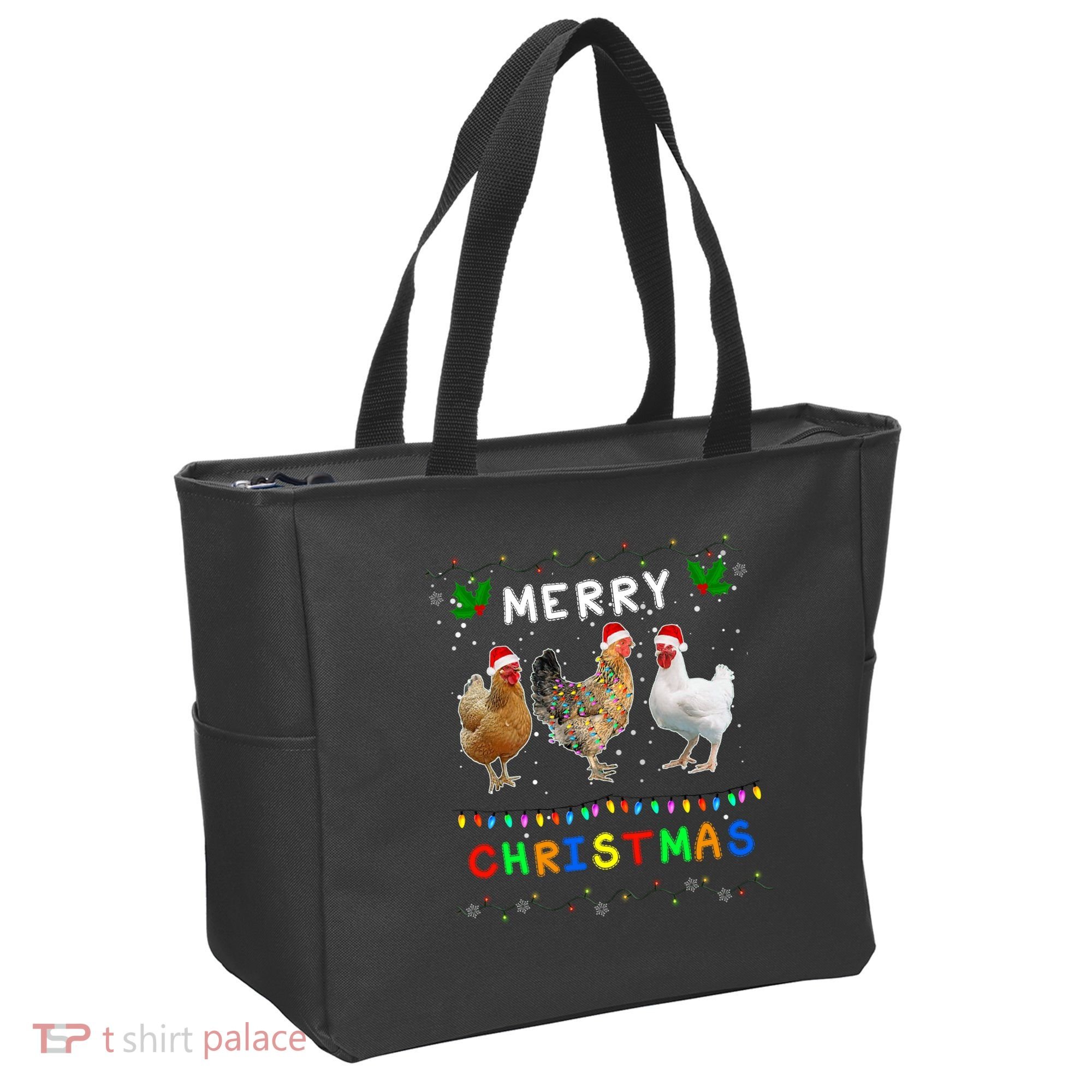 Merry Christmas Three Chickens Lights Funny Tote Bag