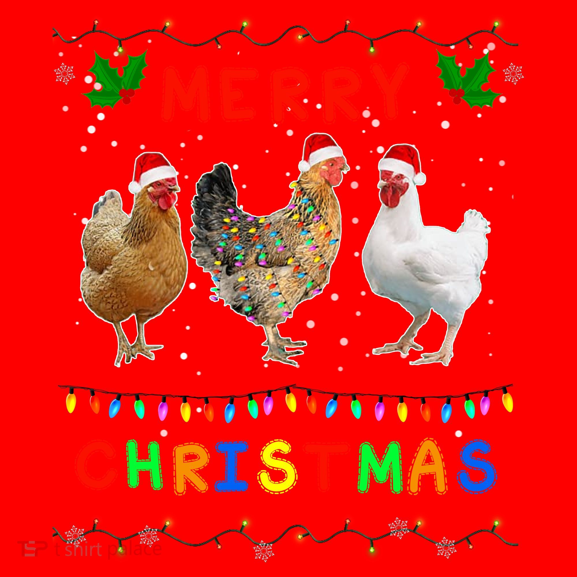 Merry Christmas Three Chickens Lights Funny Santa Hat