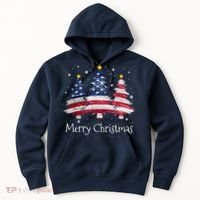 Merry Christmas Tree American Flag Family Christmas Pajama Hoodie thumb 0