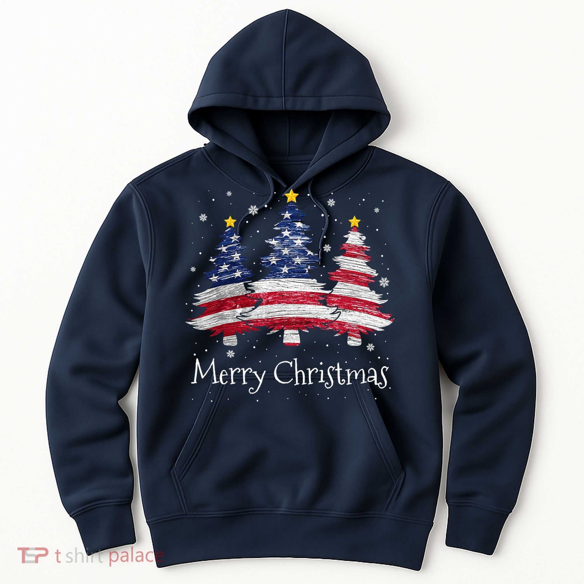 Merry Christmas Tree American Flag Family Christmas Pajama Hoodie