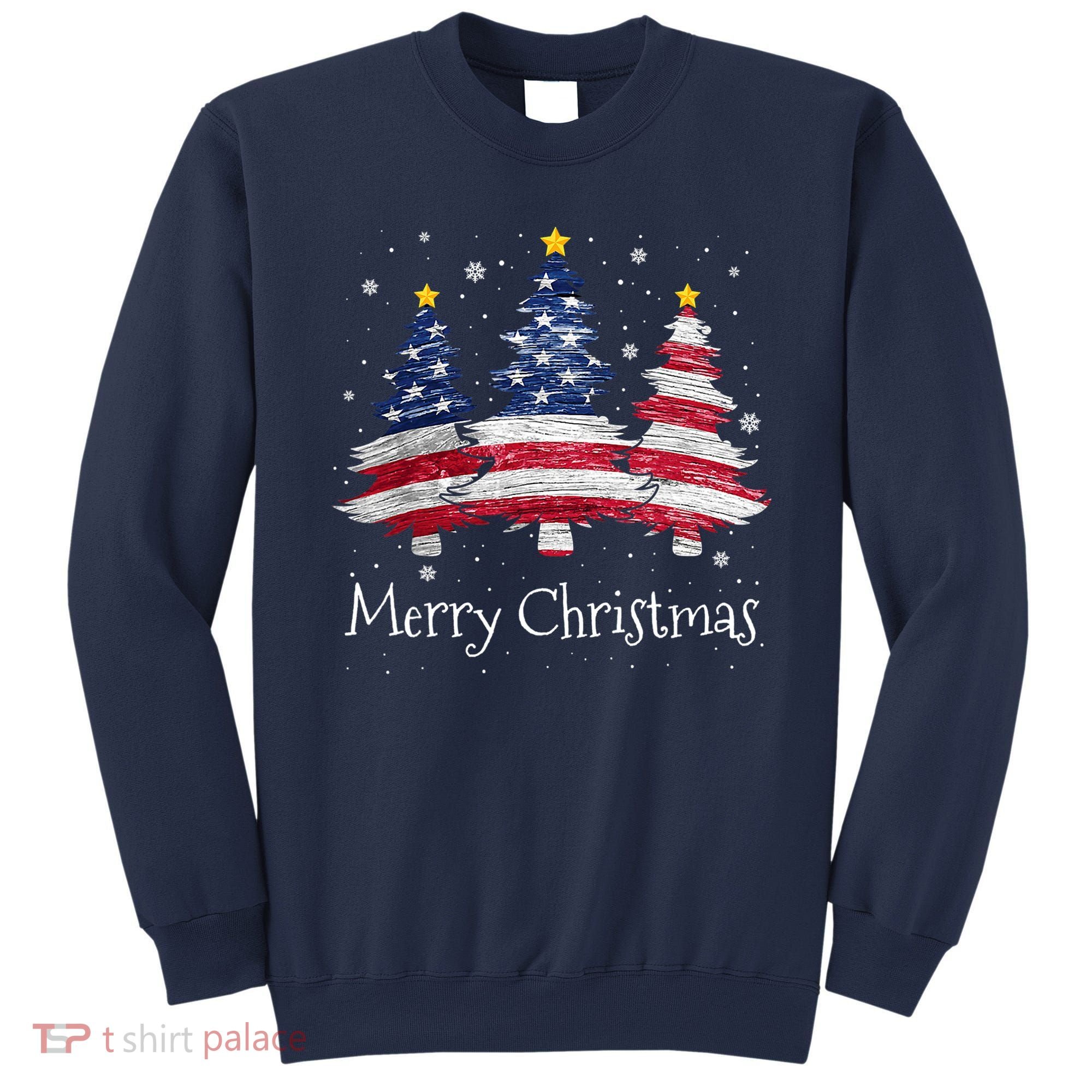 Merry Christmas Tree American Flag Family Christmas Pajama Sweatshirt