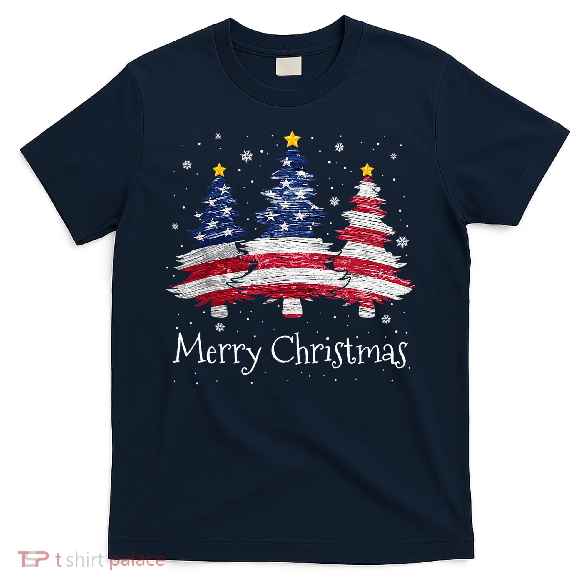 Merry Christmas Tree American Flag Family Christmas Pajama T-Shirt