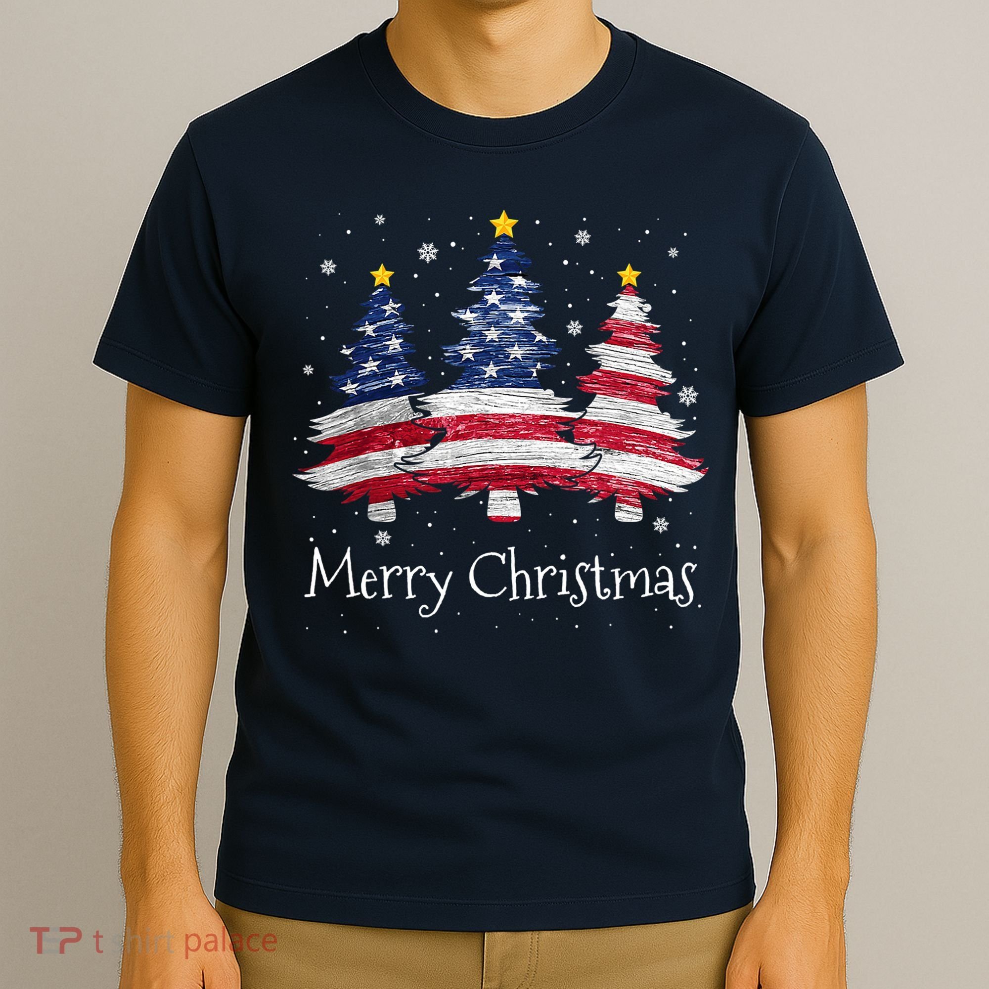 Merry Christmas Tree American Flag Family Christmas Pajama T-Shirt