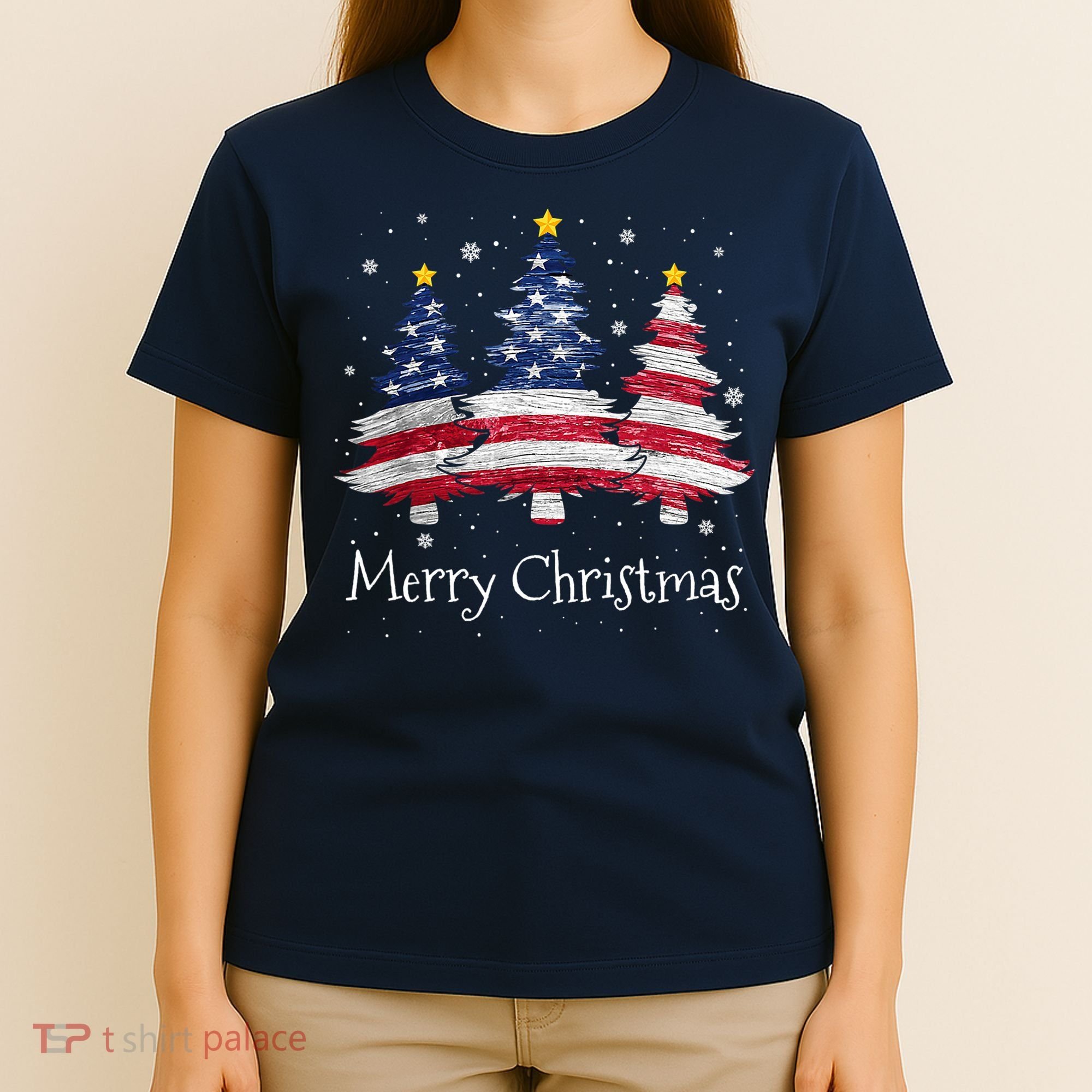 Merry Christmas Tree American Flag Family Christmas Pajama T-Shirt