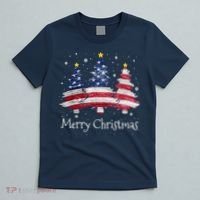 Merry Christmas Tree American Flag Family Christmas Pajama T-Shirt thumb 5