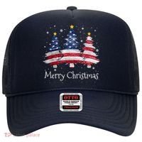 Merry Christmas Tree American Flag Family Christmas Pajama Hat thumb 0