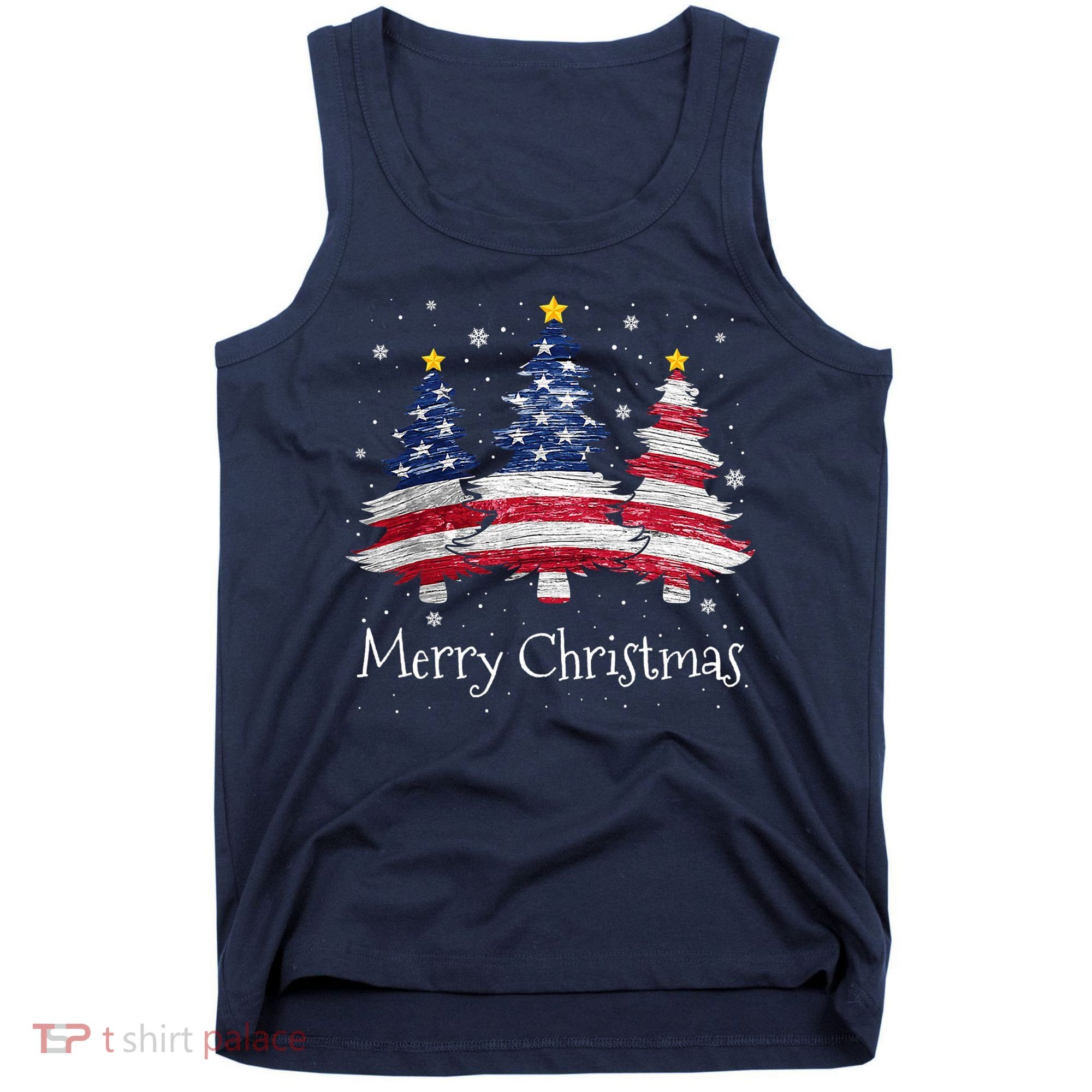 Merry Christmas Tree American Flag Family Christmas Pajama Tank Top