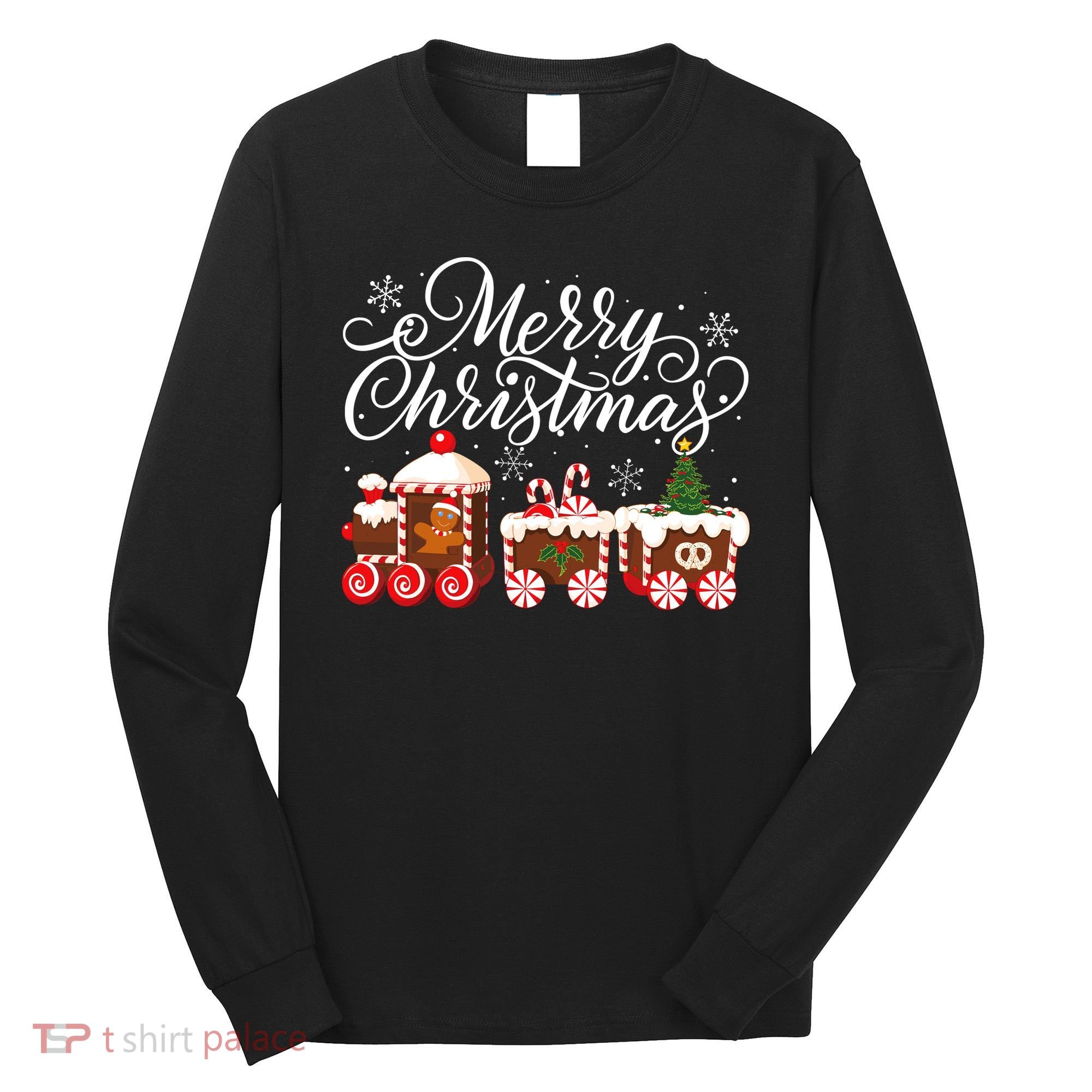 Merry Christmas Train Santa Claus Gingerbread House Pajamas Long Sleeve Shirt