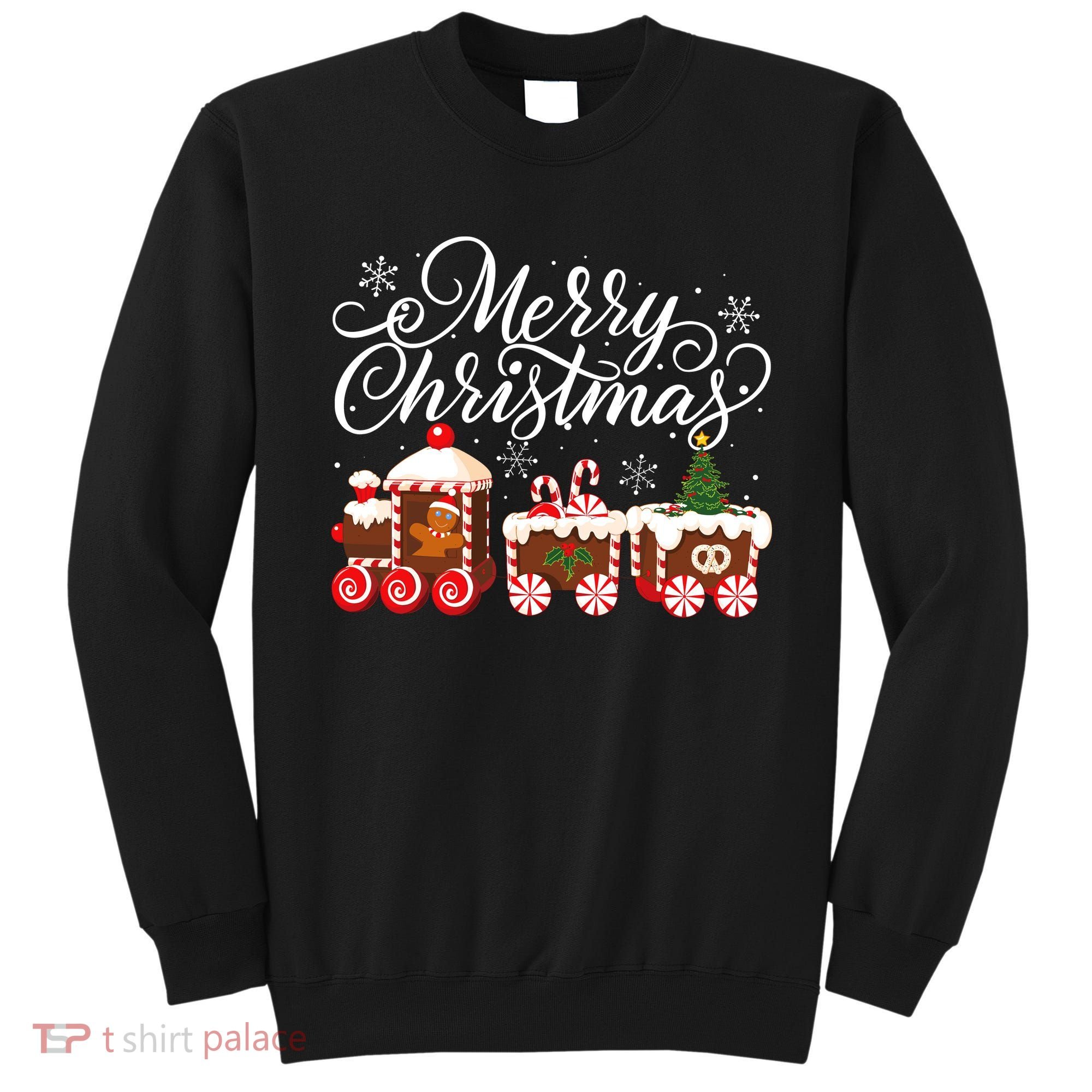Merry Christmas Train Santa Claus Gingerbread House Pajamas Sweatshirt