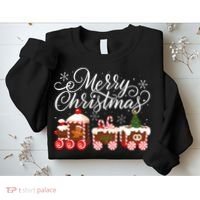 Merry Christmas Train Santa Claus Gingerbread House Pajamas Sweatshirt thumb 2
