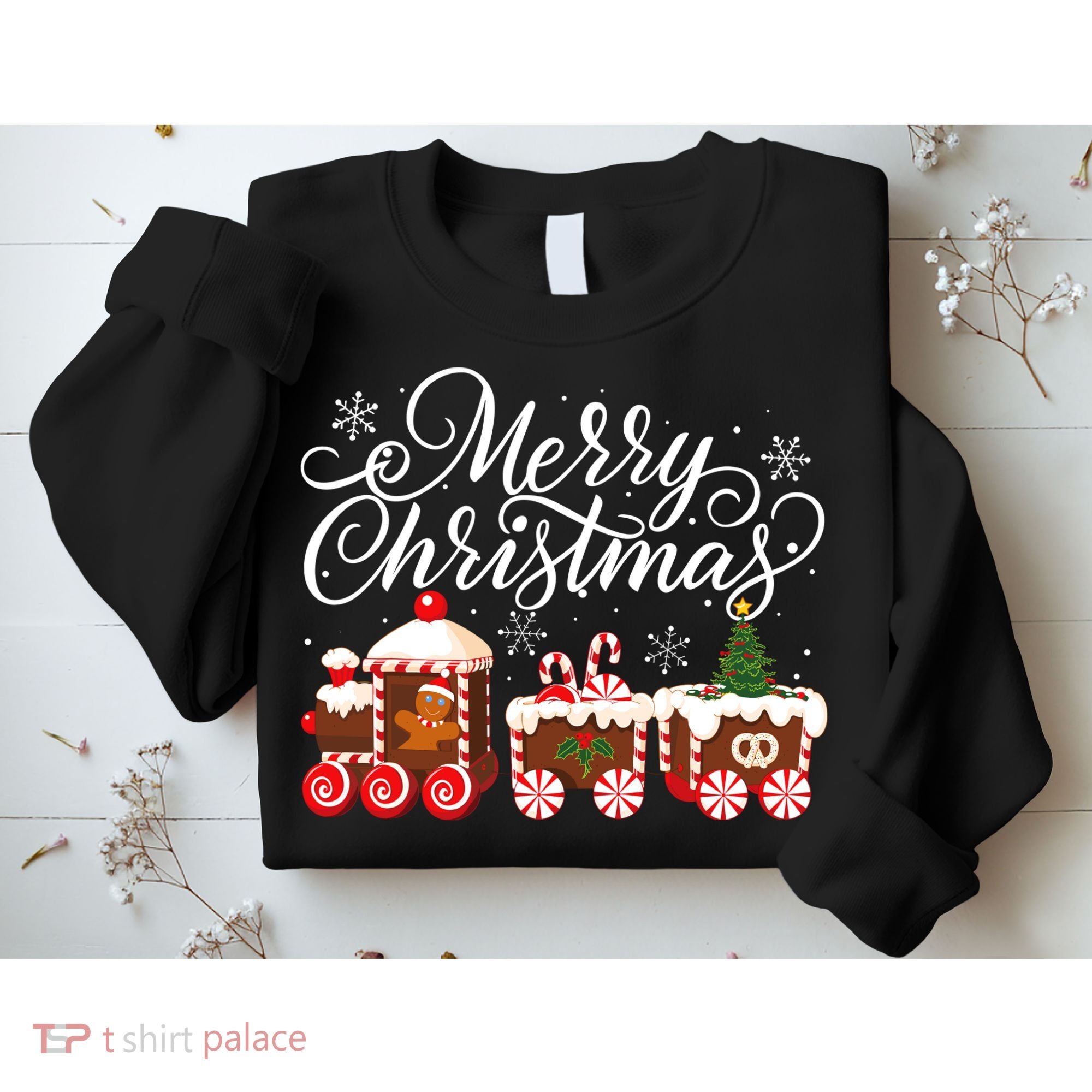 Merry Christmas Train Santa Claus Gingerbread House Pajamas Sweatshirt