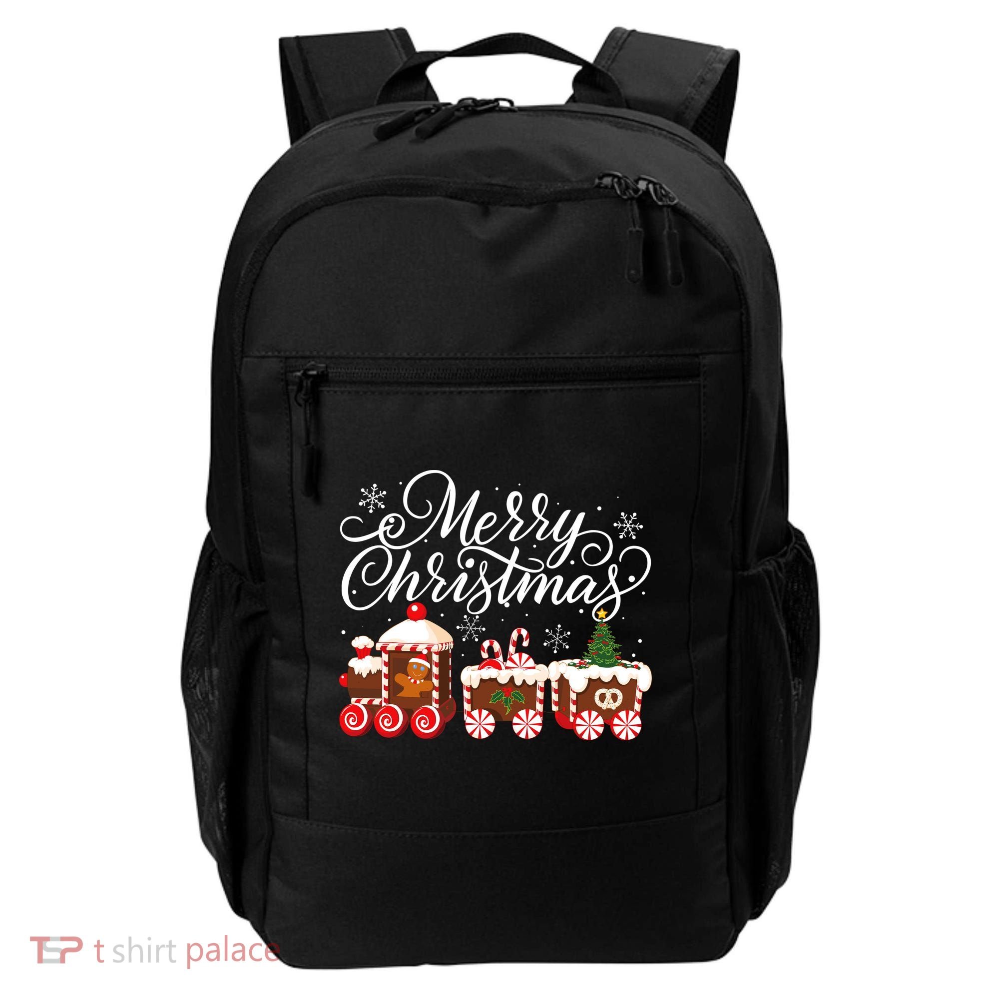 Merry Christmas Train Santa Claus Gingerbread House Pajamas Backpack