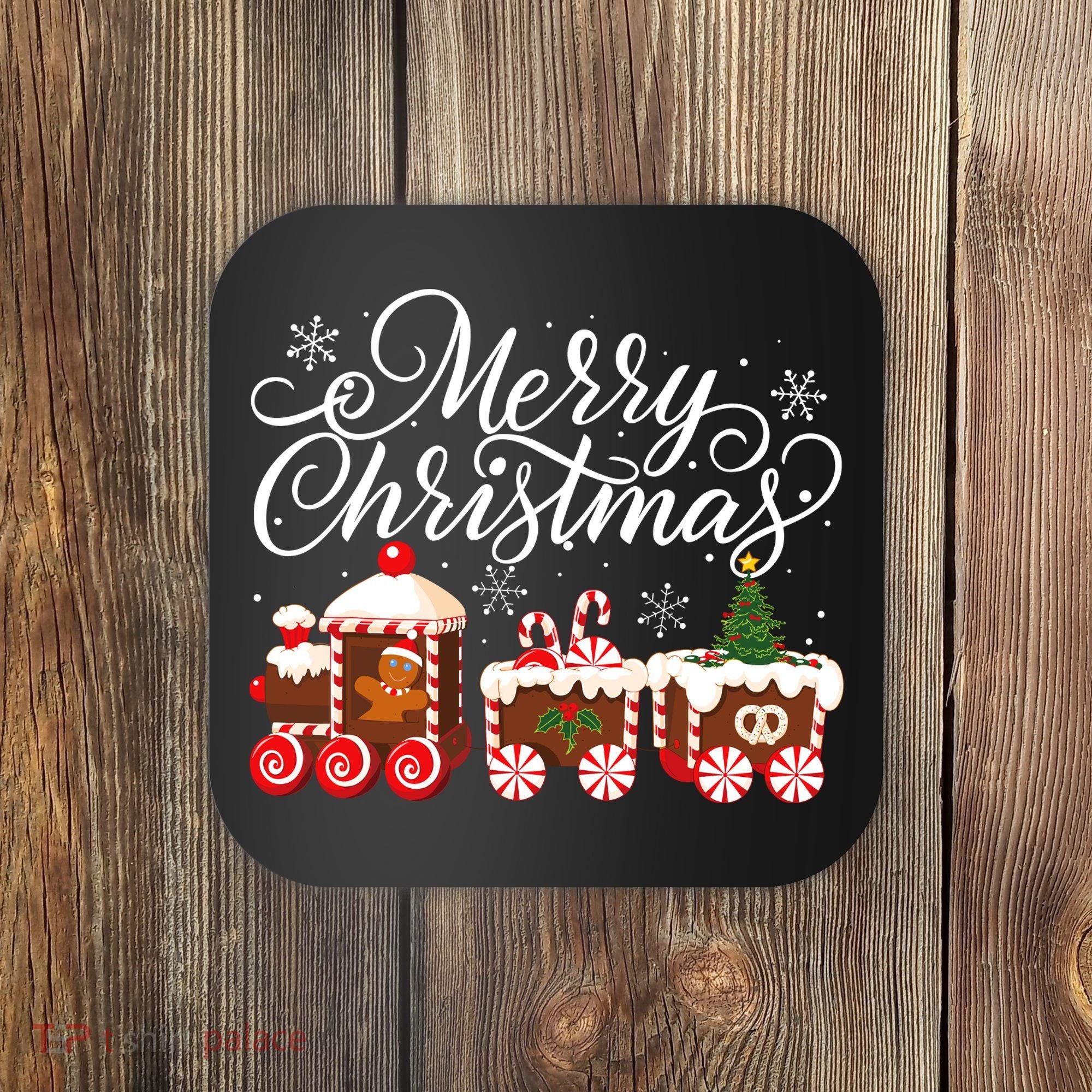 Merry Christmas Train Santa Claus Gingerbread House Pajamas Coaster