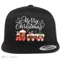 Merry Christmas Train Santa Claus Gingerbread House Pajamas Flat Bill Trucker Hat thumb 0