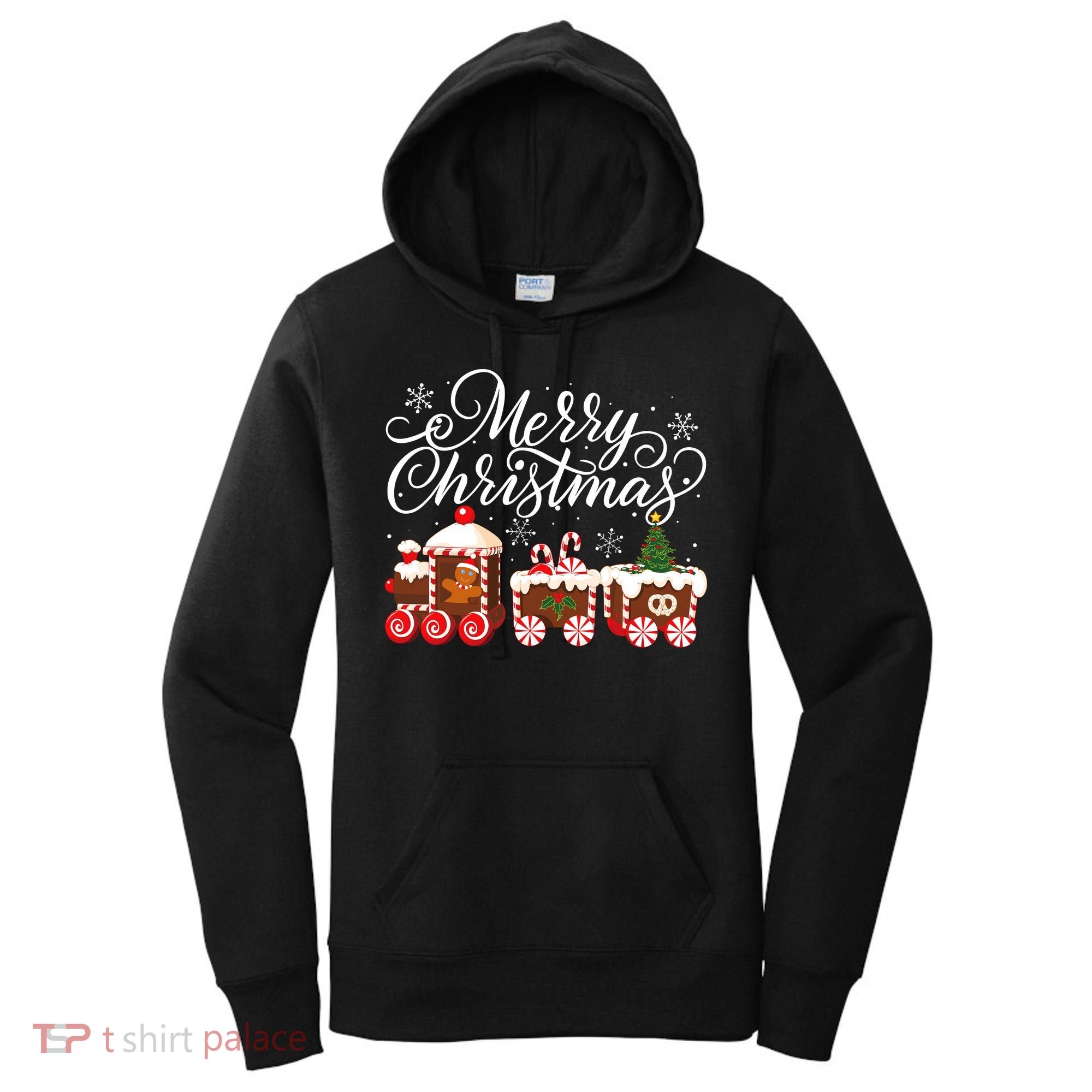 Merry Christmas Train Santa Claus Gingerbread House Pajamas Women's Hoodie