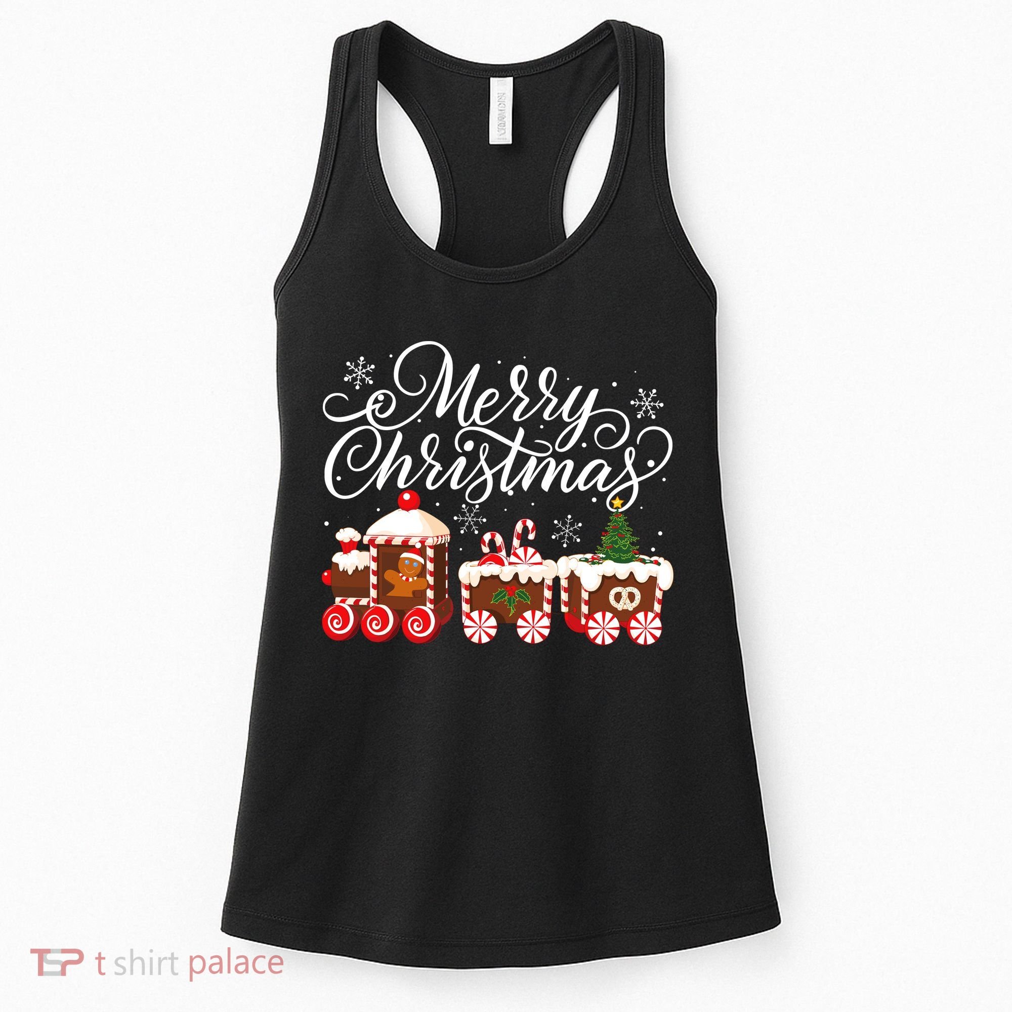 Merry Christmas Train Santa Claus Gingerbread House Pajamas Women's Tank Top