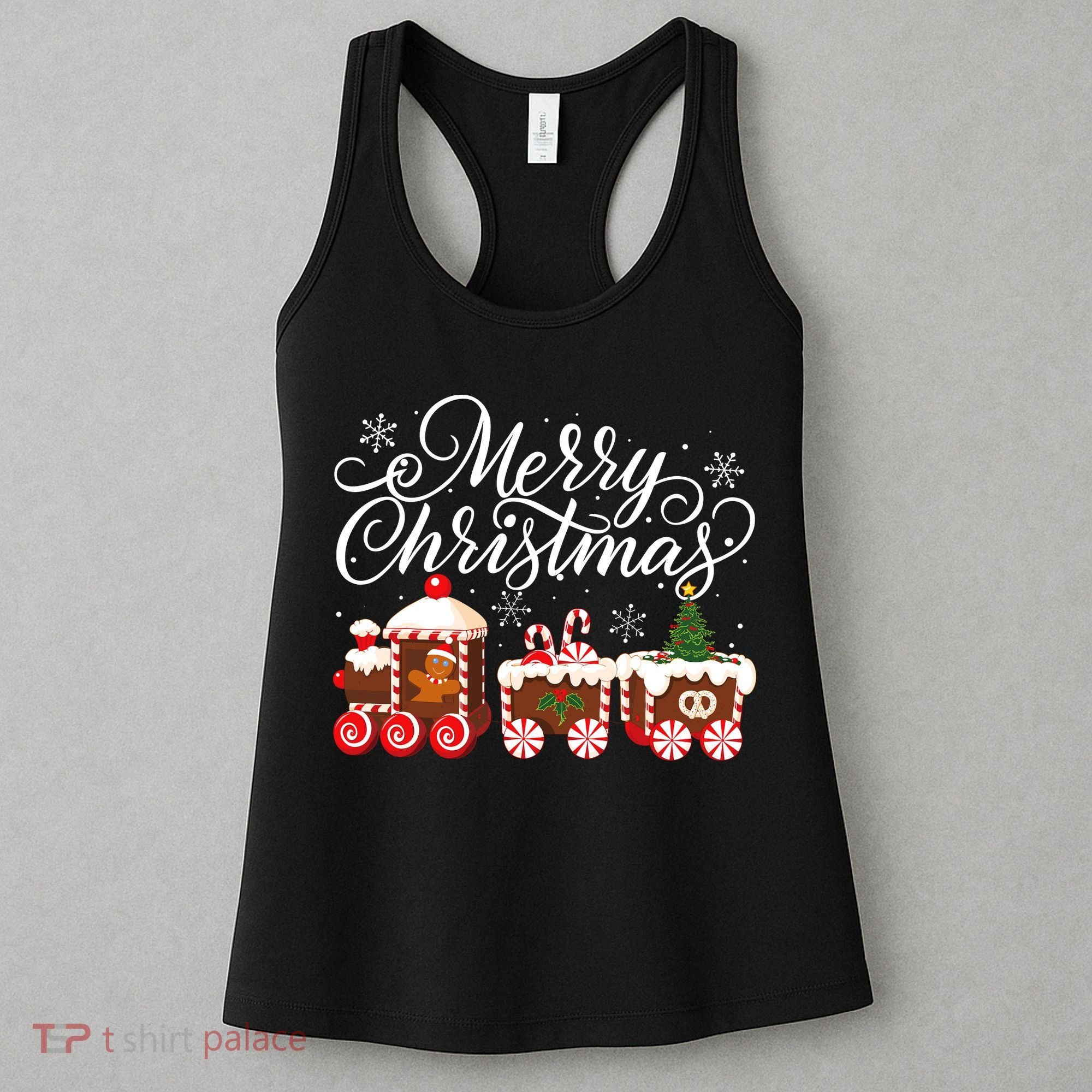 Merry Christmas Train Santa Claus Gingerbread House Pajamas Women's Tank Top