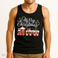 Merry Christmas Train Santa Claus Gingerbread House Pajamas Tank Top thumb 3