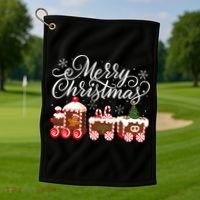 Merry Christmas Train Santa Claus Gingerbread House Pajamas Golf Towel thumb 1
