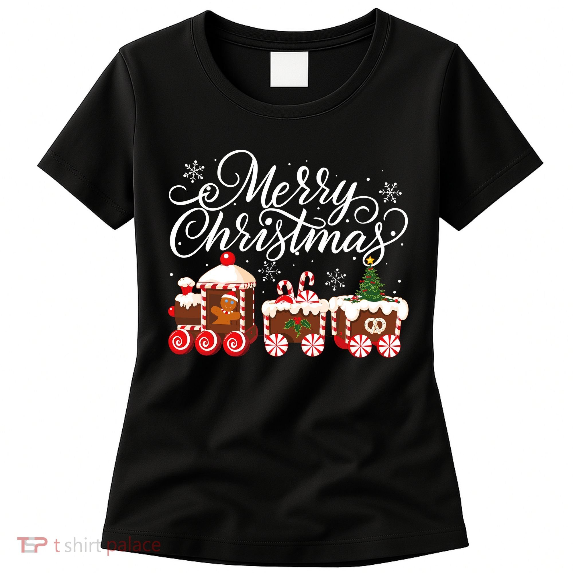 Merry Christmas Train Santa Claus Gingerbread House Pajamas Women's T-Shirt