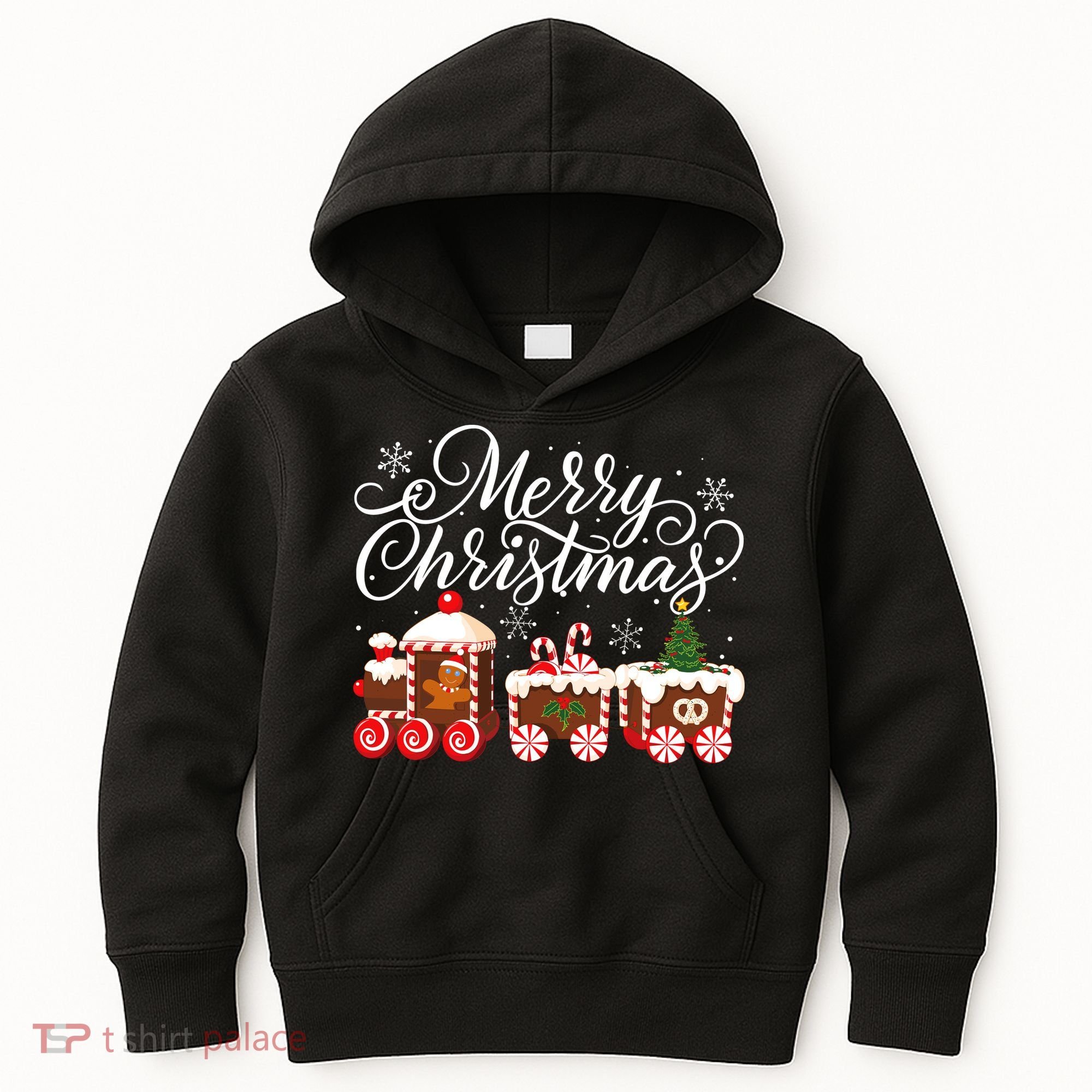 Merry Christmas Train Santa Claus Gingerbread House Pajamas Kids Hoodie