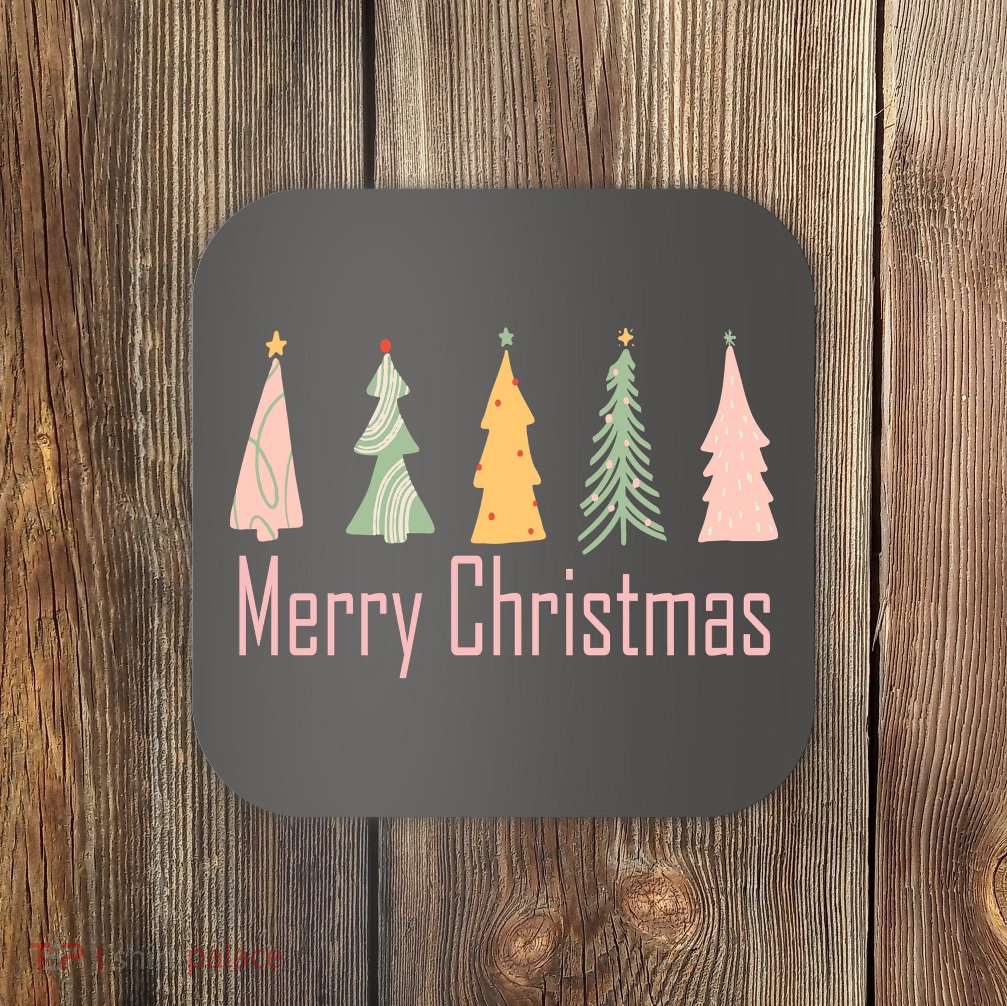 Merry Christmas Trees Cute Holiday Coaster