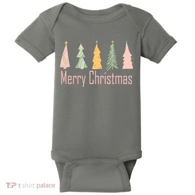 Merry Christmas Trees Cute Holiday Baby Bodysuit