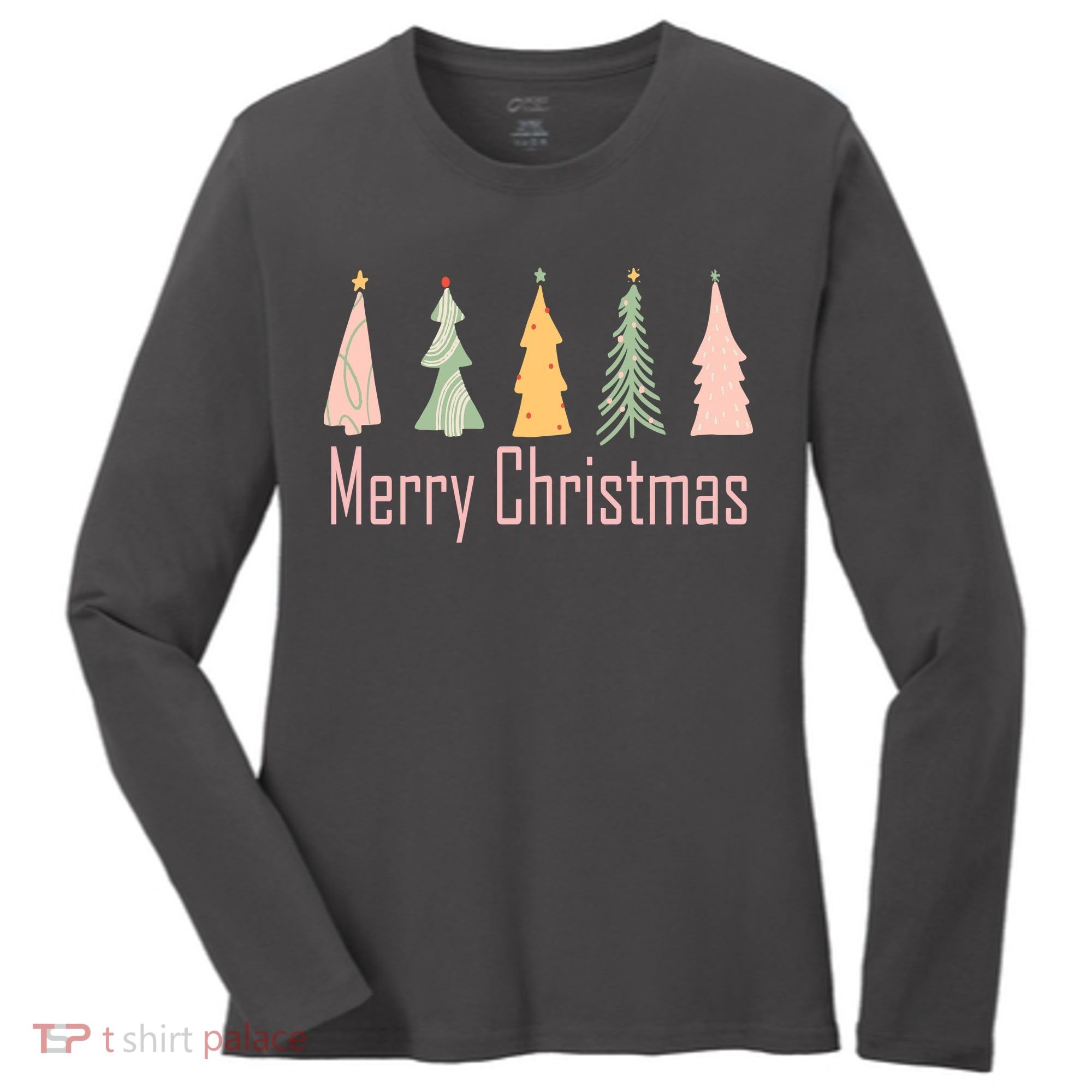 Merry Christmas Trees Cute Holiday Women's Long Sleeve Shirt