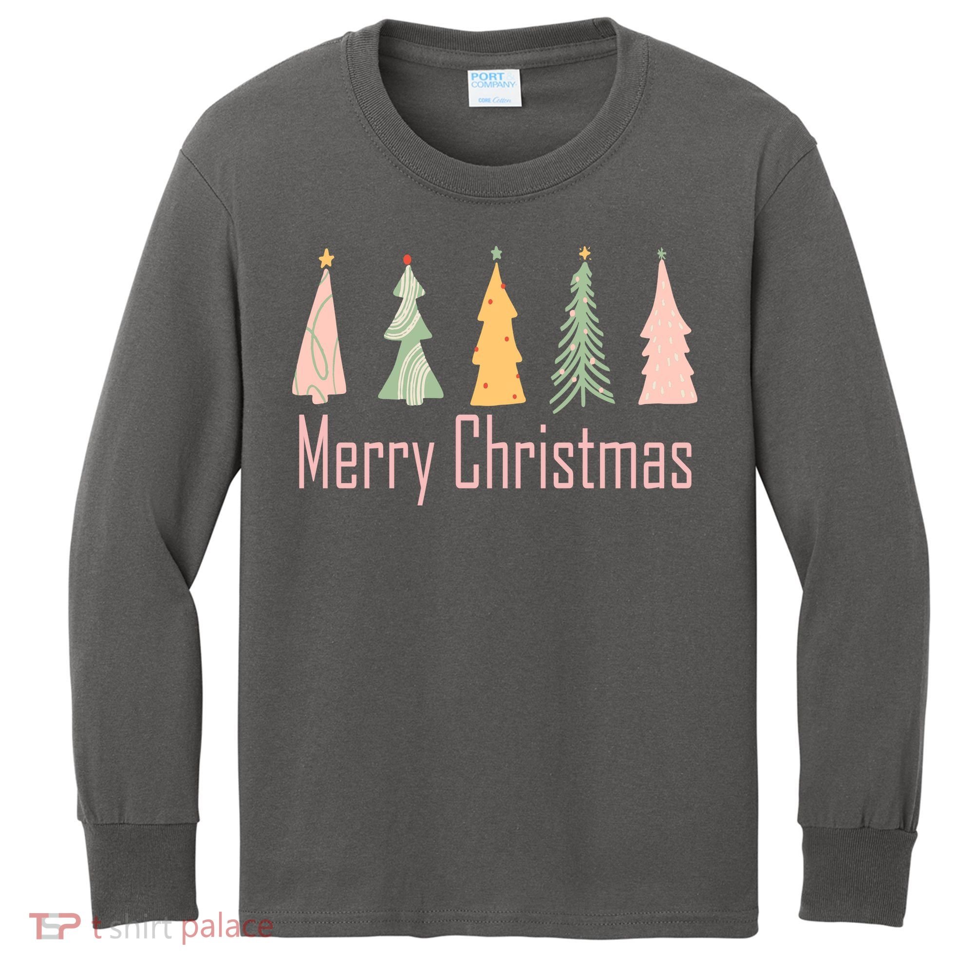 Merry Christmas Trees Cute Holiday Kids Long Sleeve Shirt