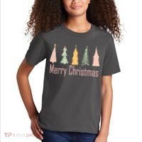 Merry Christmas Trees Cute Holiday Kids T-Shirt thumb 2