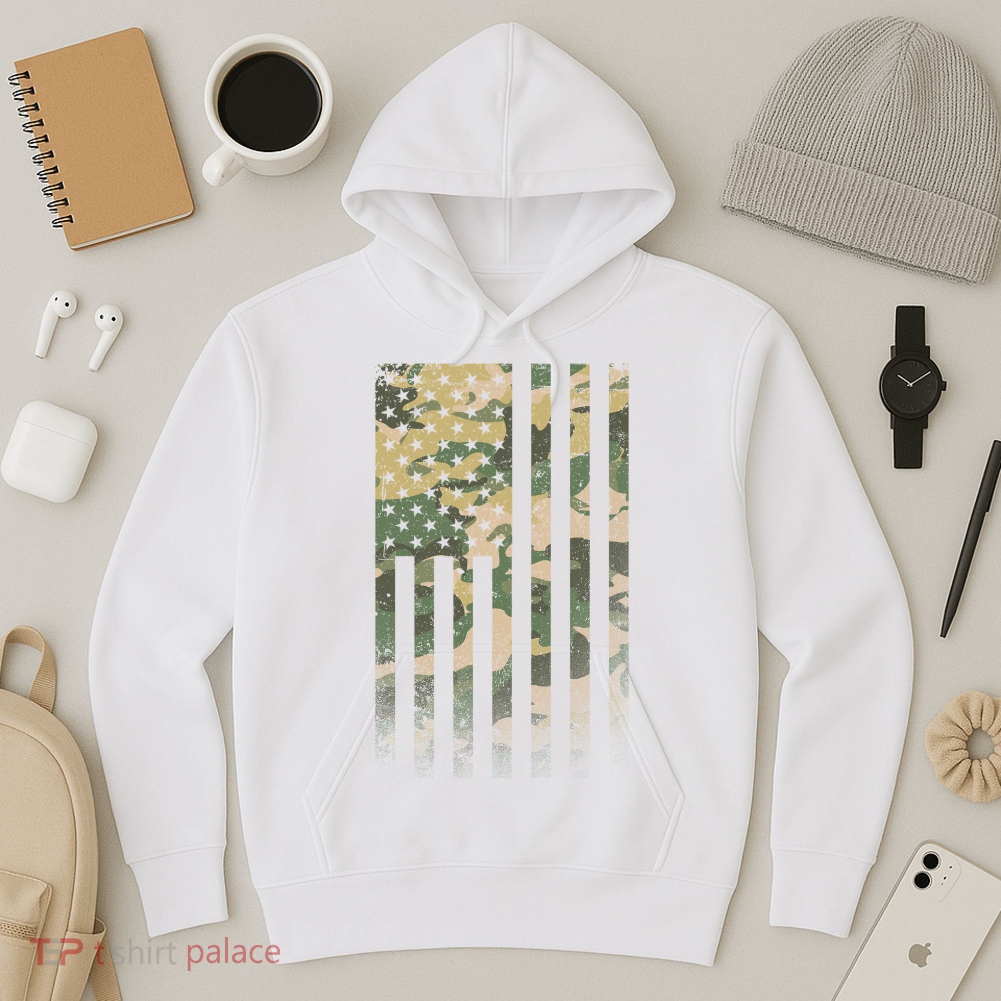 Military Camouflage USA American Flag Hoodie