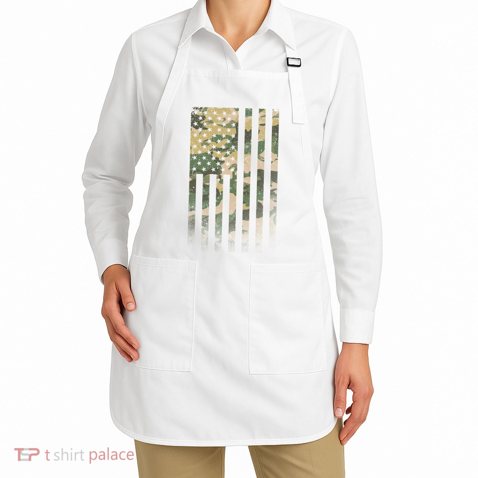 Military Camouflage USA American Flag Apron