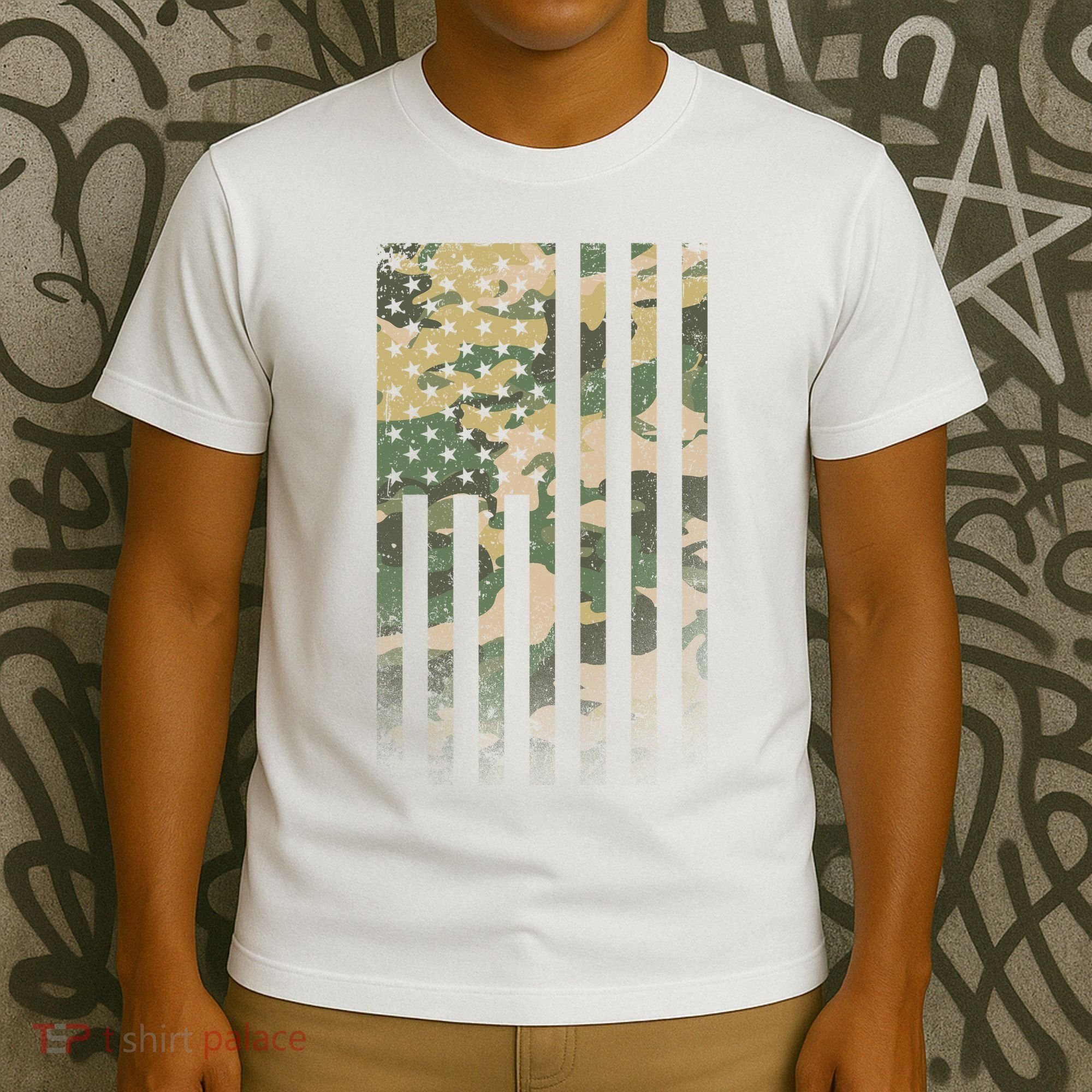 Military Camouflage USA American Flag T-Shirt