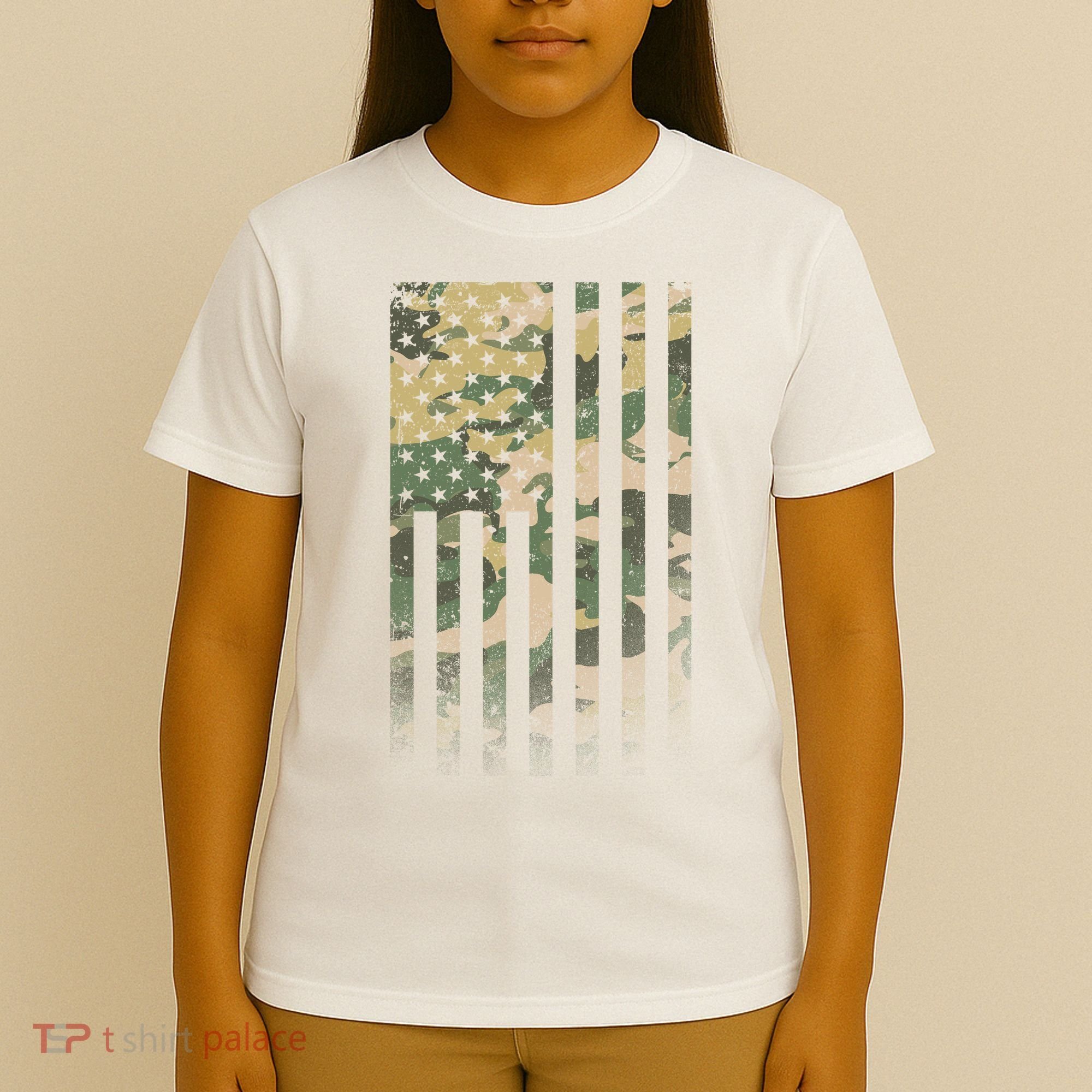 Military Camouflage USA American Flag T-Shirt