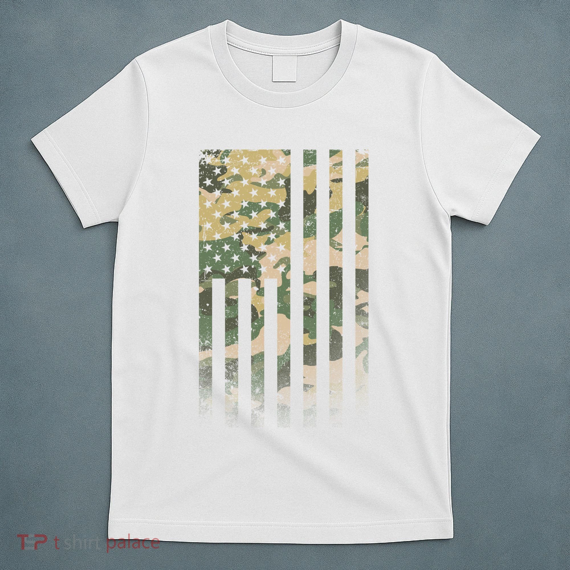 Military Camouflage USA American Flag T-Shirt