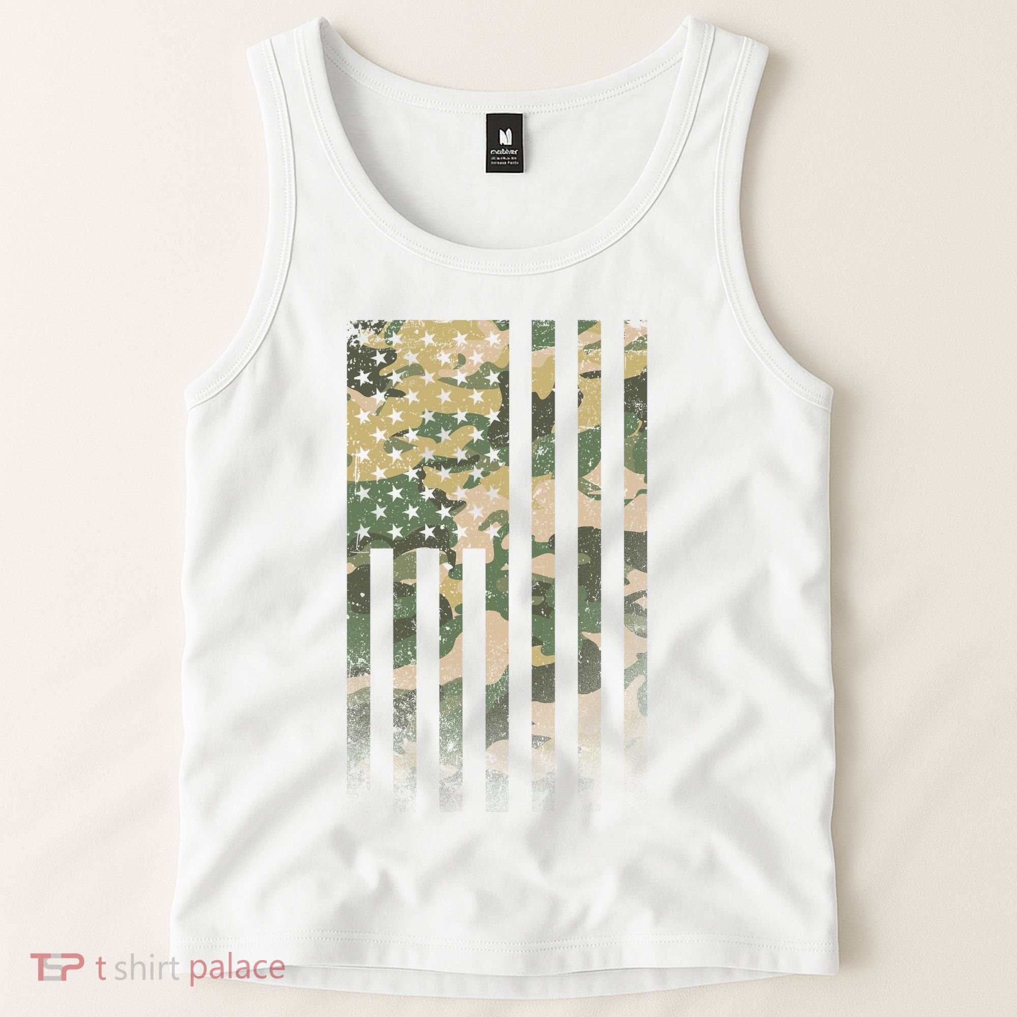 Military Camouflage USA American Flag Tank Top