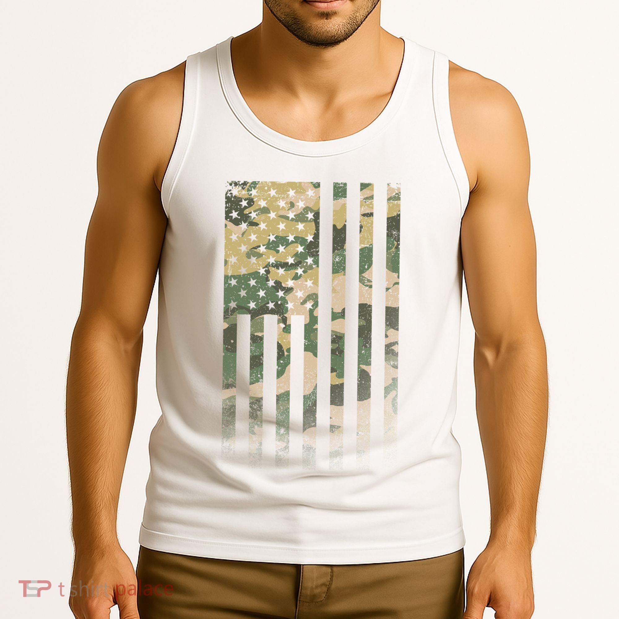 Military Camouflage USA American Flag Tank Top