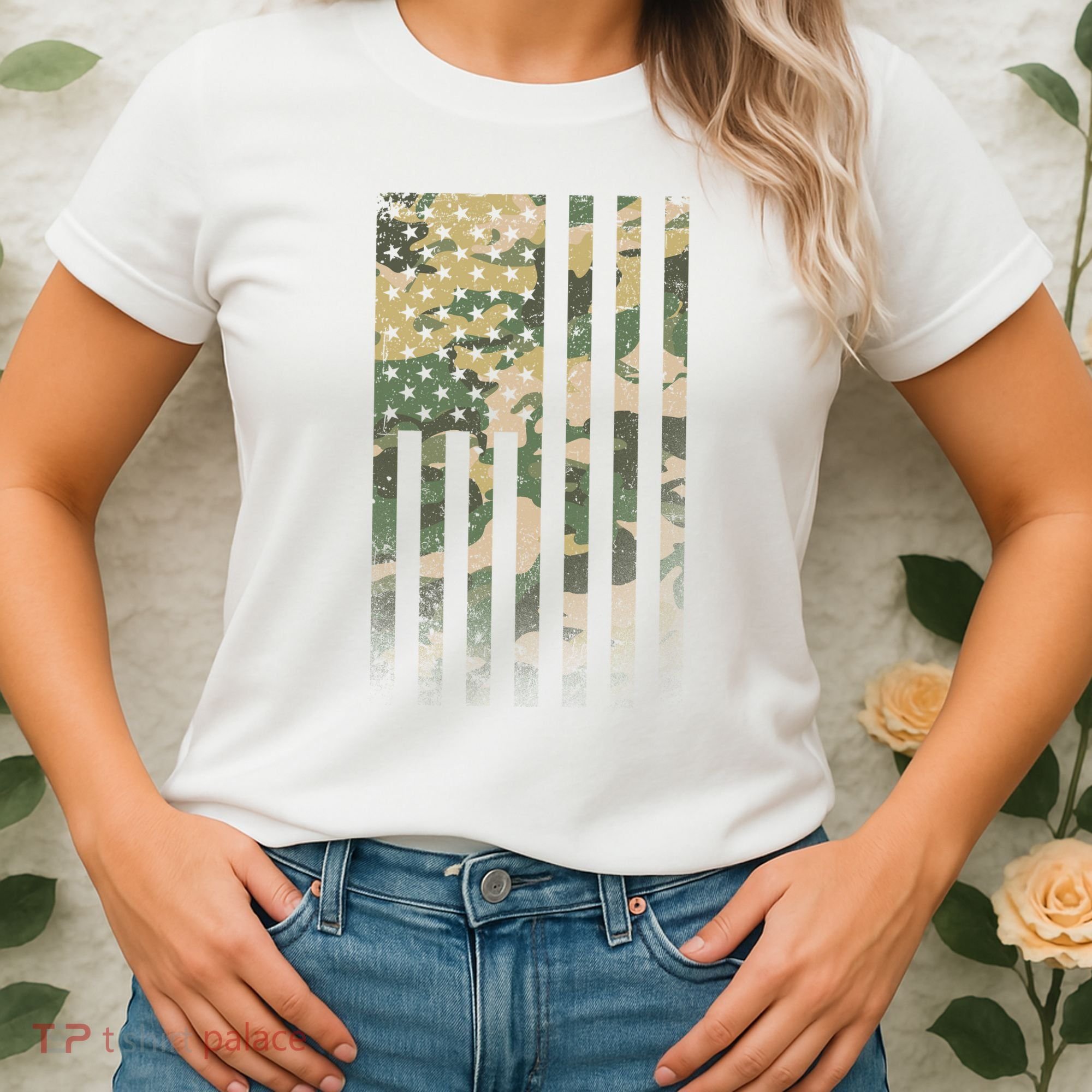 Military Camouflage USA American Flag Women's T-Shirt