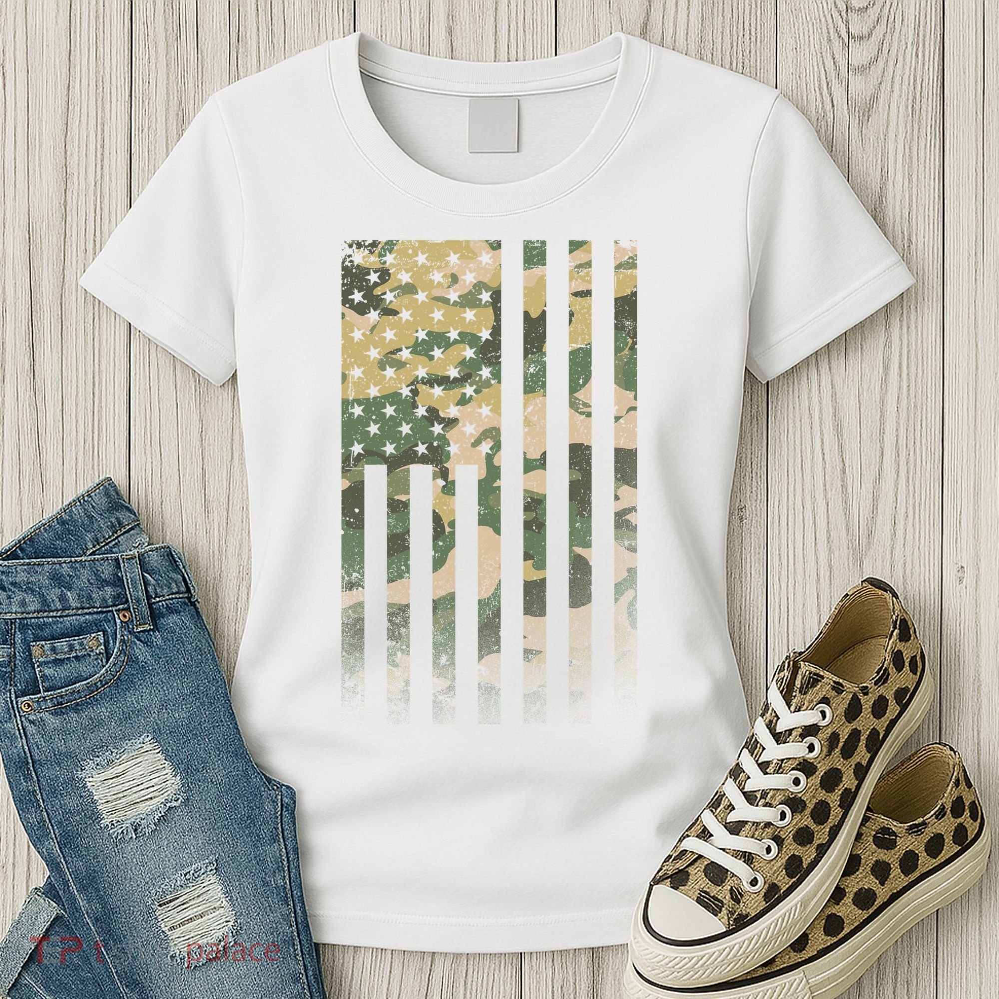 Military Camouflage USA American Flag Women's T-Shirt