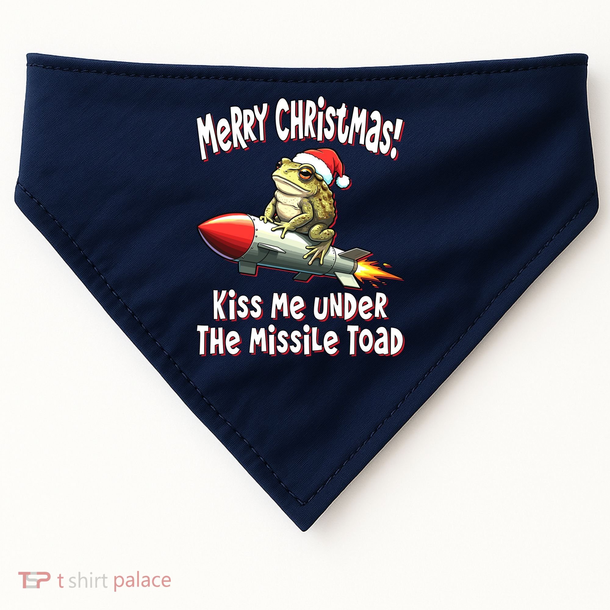Merry Christmas Under The Missile Toad USA-Made Doggie Bandana