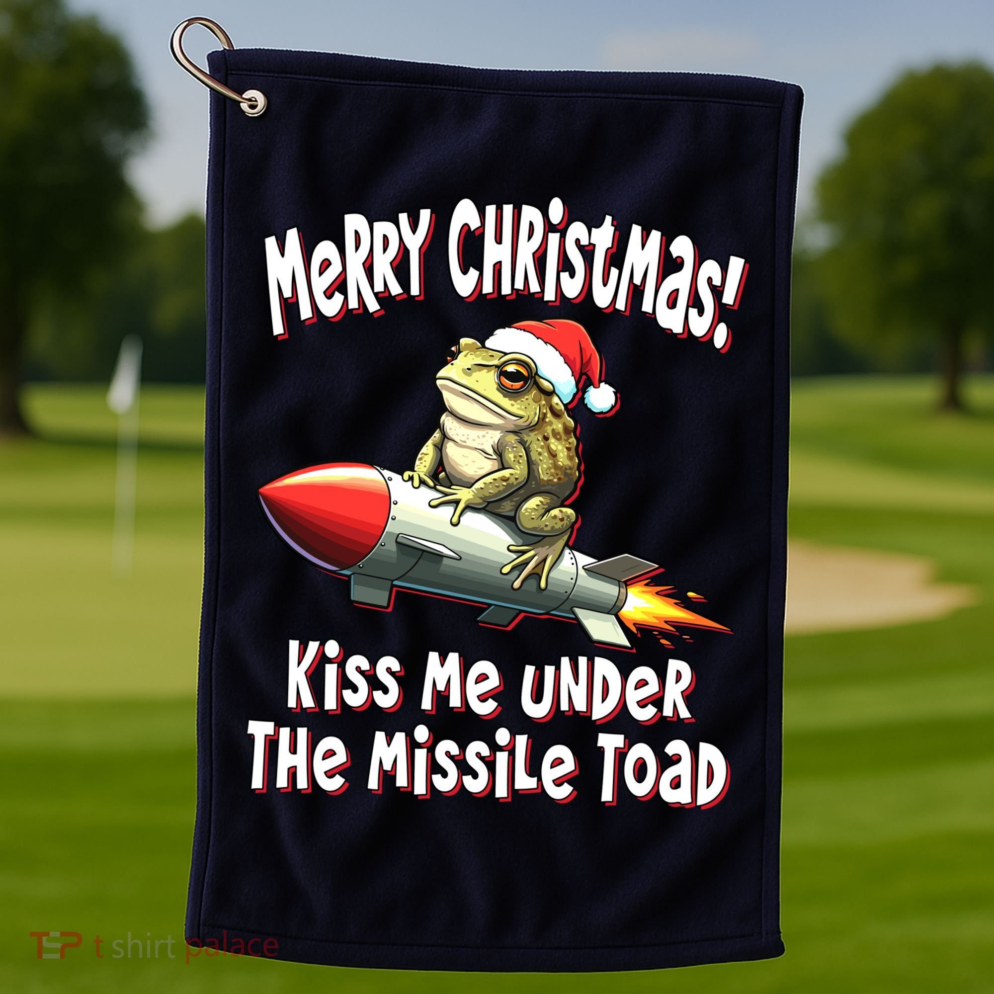 Merry Christmas Under The Missile Toad Golf Towel