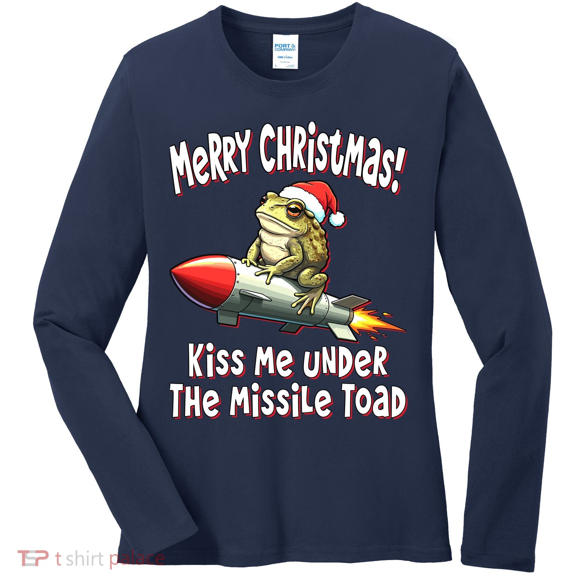Merry Christmas Under The Missile Toad Women's Long Sleeve Shirt