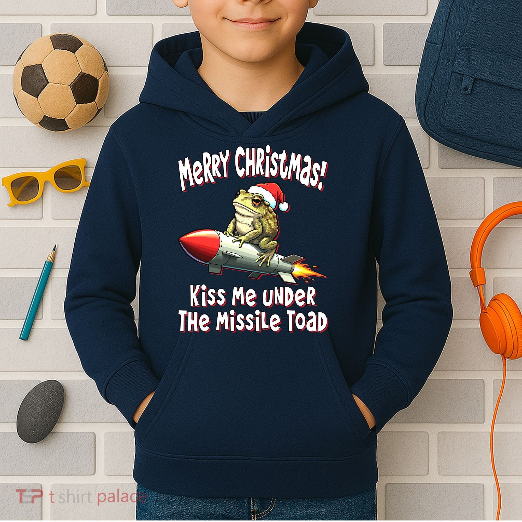 Merry Christmas Under The Missile Toad Kids Hoodie