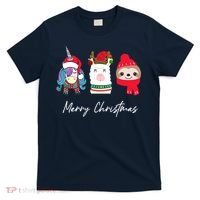 Merry Christmas Unicorn Llama Sloth Funny Wo Girl Gifts T-Shirt thumb 0