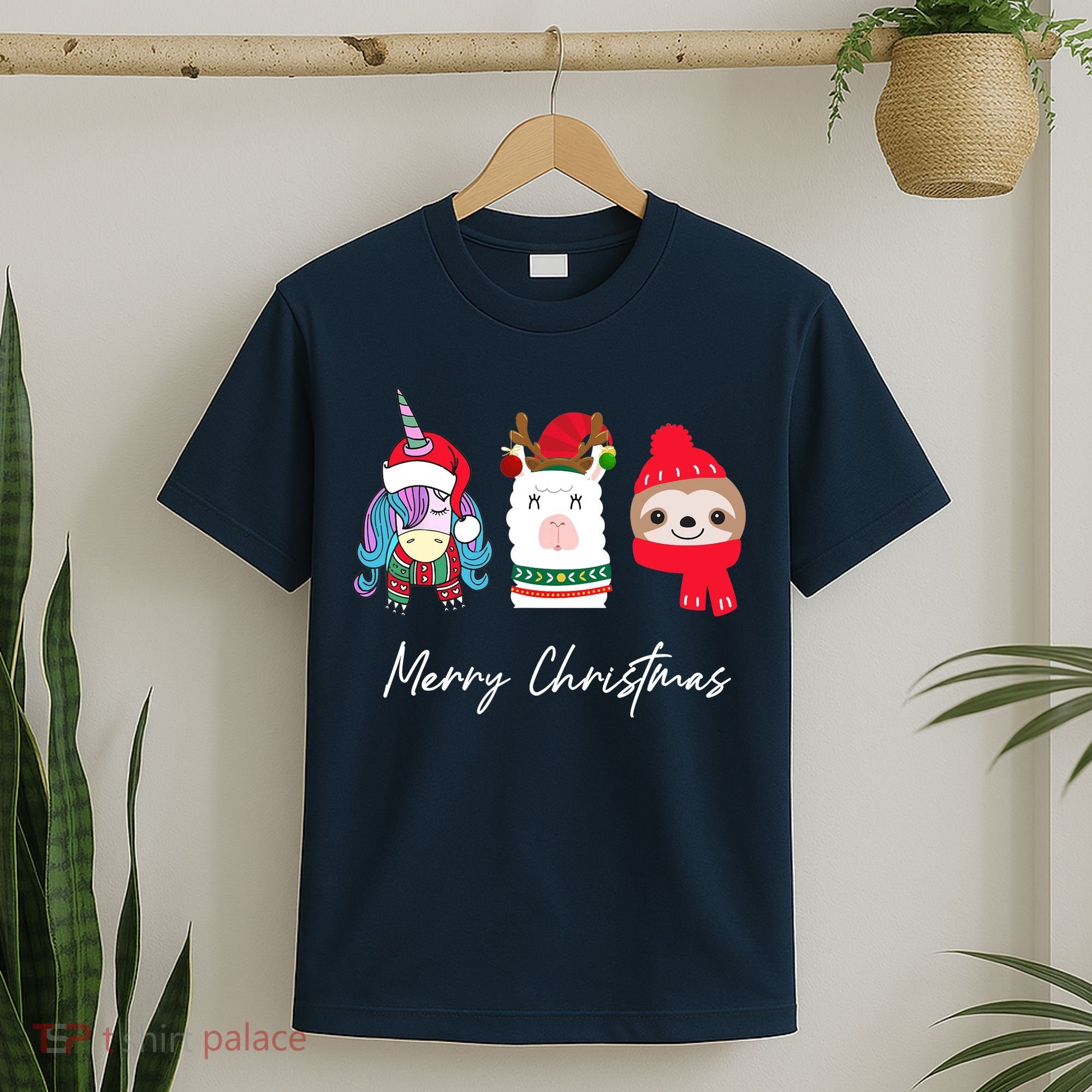 Merry Christmas Unicorn Llama Sloth Funny Wo Girl Gifts T-Shirt