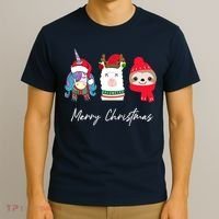 Merry Christmas Unicorn Llama Sloth Funny Wo Girl Gifts T-Shirt thumb 3