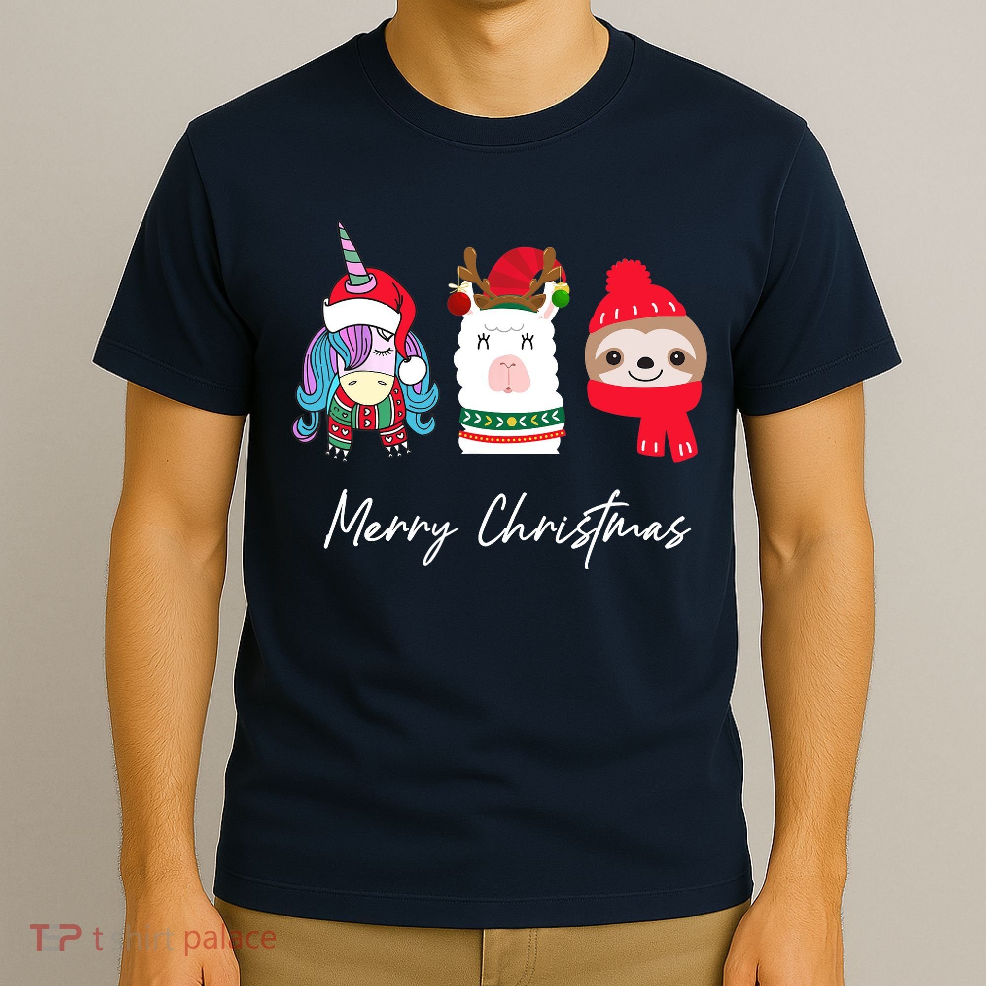 Merry Christmas Unicorn Llama Sloth Funny Wo Girl Gifts T-Shirt