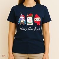 Merry Christmas Unicorn Llama Sloth Funny Wo Girl Gifts T-Shirt thumb 4